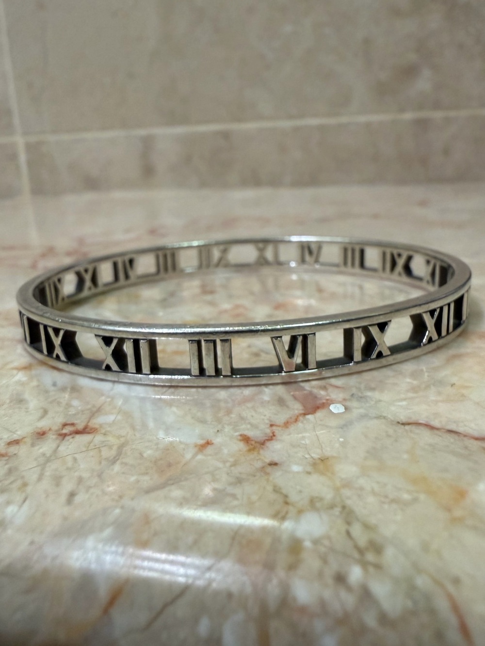 Tiffany & Co. Atlas Roman Numeral Silver Bangle Bracelet